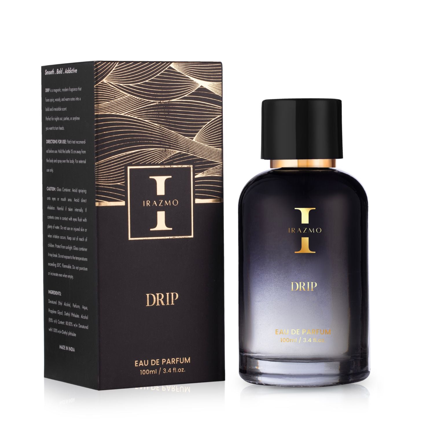 Irazmo Drip perfume bottle and packaging on a white background