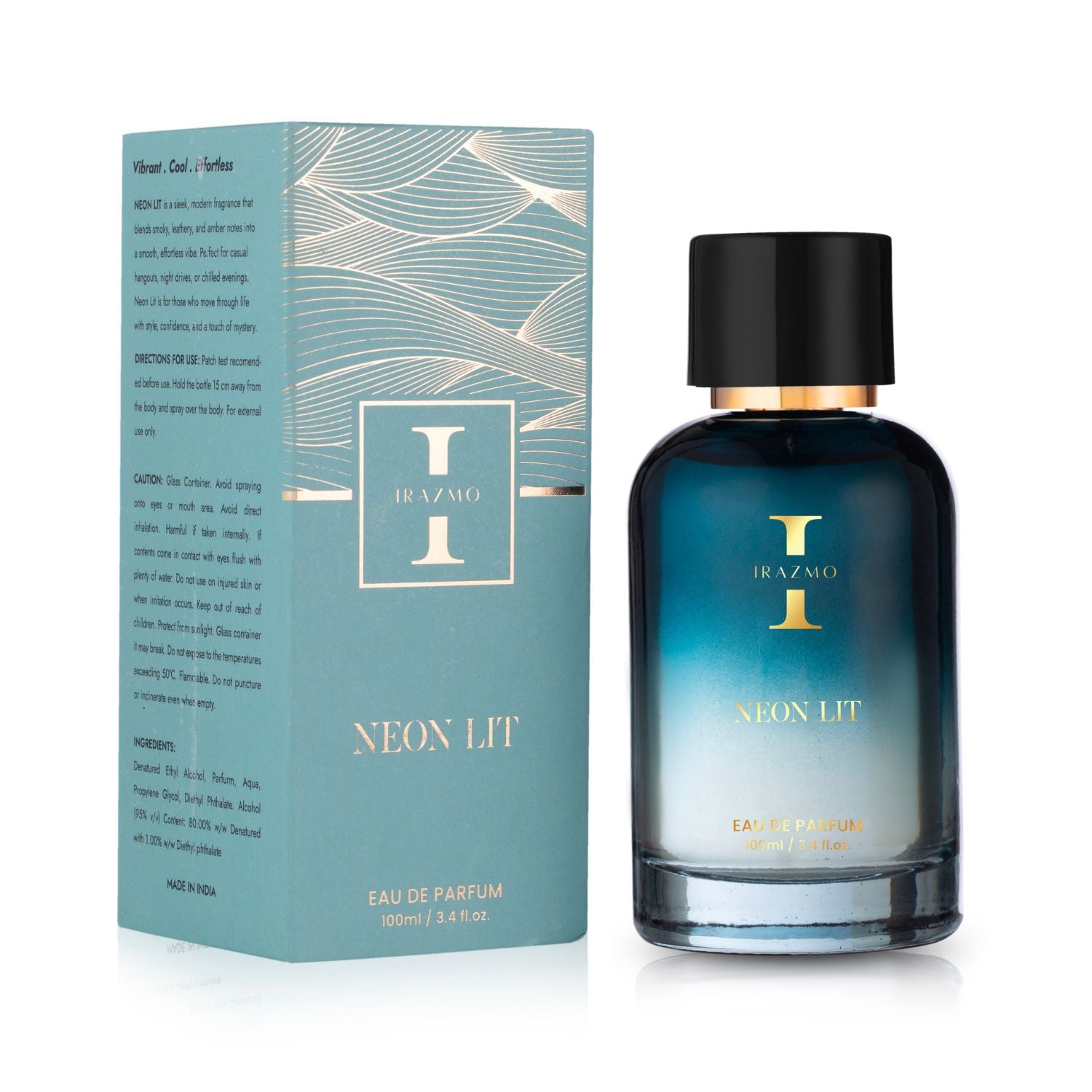 Irazzo Neon Lit Eau de Parfum bottle and packaging on a white background